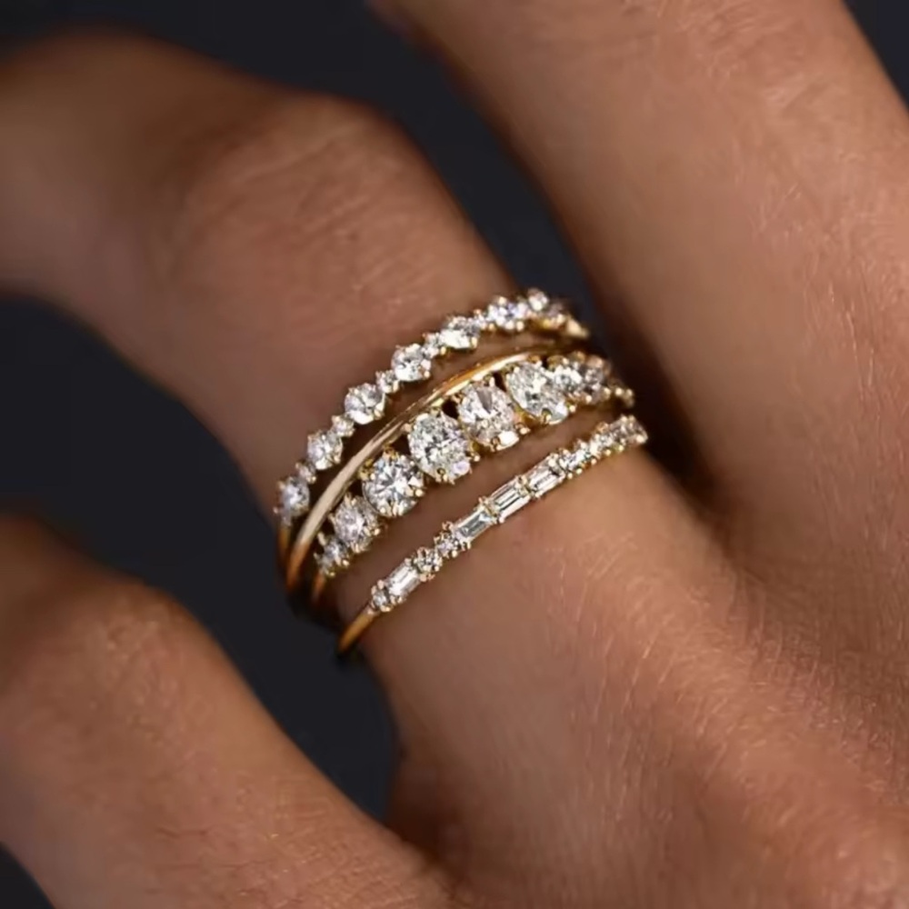 Elegant Gold and Silver Diamond stackable Ring Set!